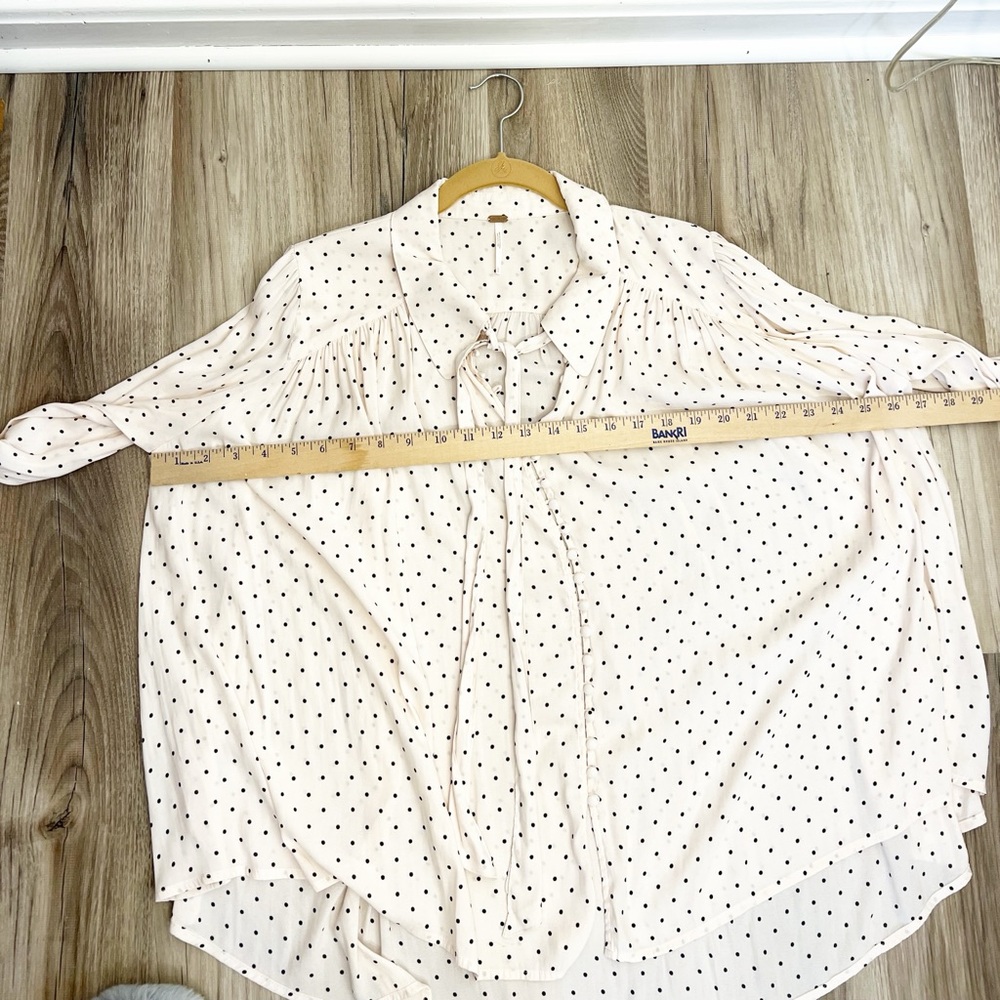 Free People Beige Pink Kennedy Button Down Polka Dot Bell Sleeve Blouse Size L - Picture 12 of 13